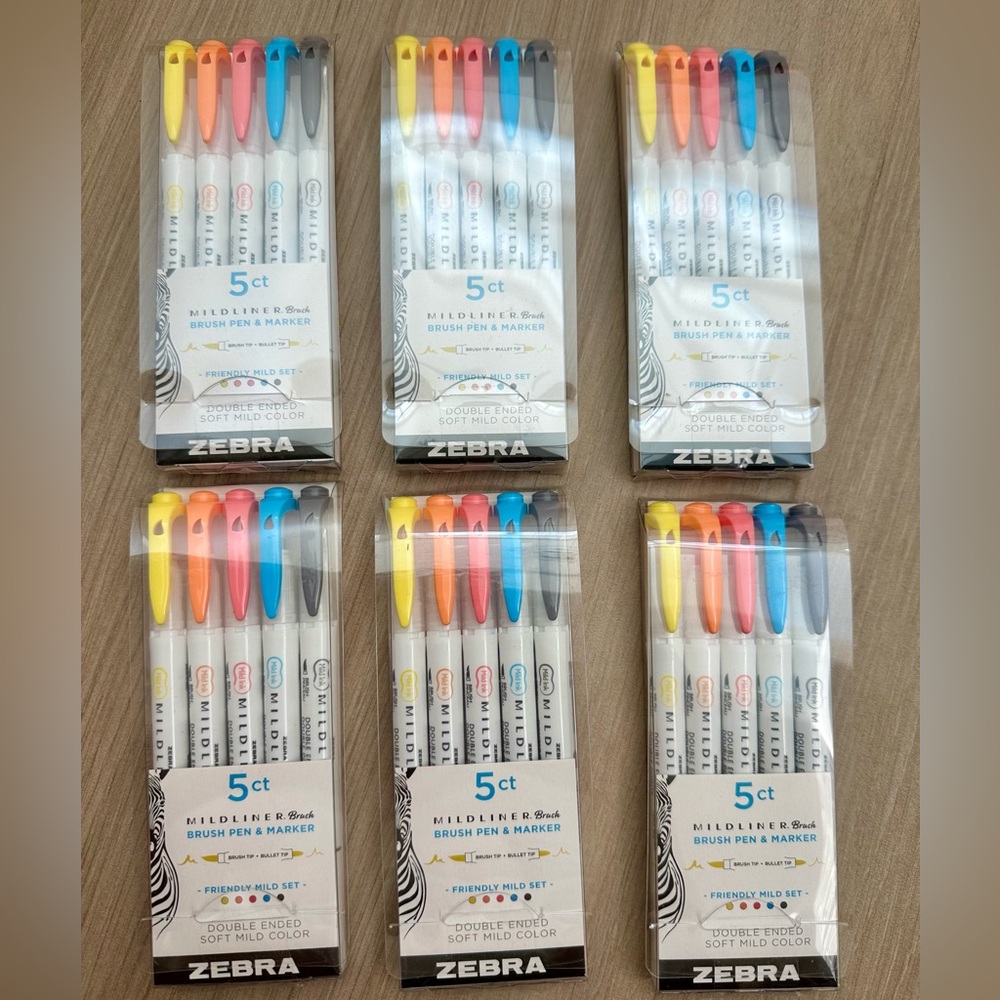 Zebra Mildliner Brush Pen Marker SIX PACKS LOT  Double Ended 579505